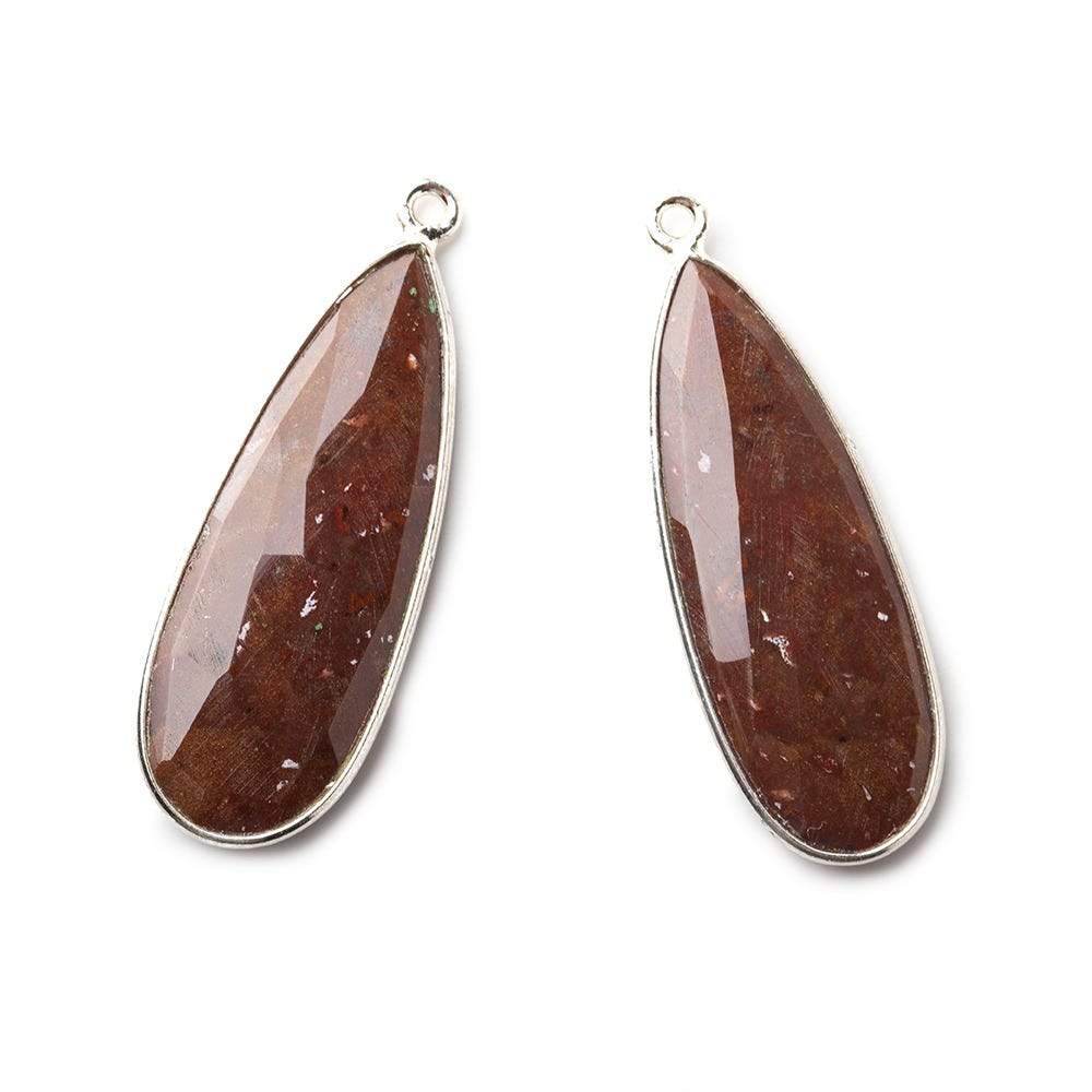 35x14mm Sterling Silver .925 Bezeled Red Jasper Pear Set of 2 pendants (ONLINE ORDER ONLY)
