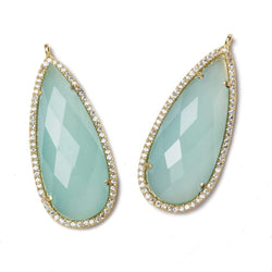 36x17mm Vermeil Bezel CZ and Aqua Chalcedony Pear Pendant 1 focal bead (ONLINE ORDER ONLY)