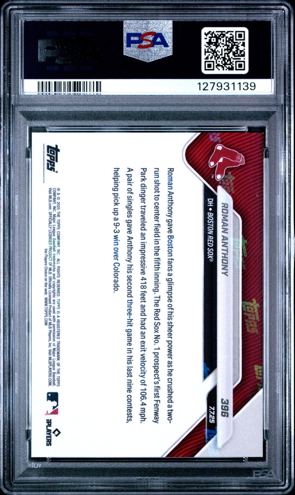 Graded 2025 Topps Now Roman Anthony #396 Rookie RC Baseball Card PSA 10 Gem Mint (ONLINE ORDER ONLY)