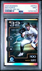 Graded 2025 Topps Bowman Nick Kurtz #BTP32 Bowman Scouts Top 100 Rookie RC Baseball Card PSA 9 Mint (ONLINE ORDER ONLY)