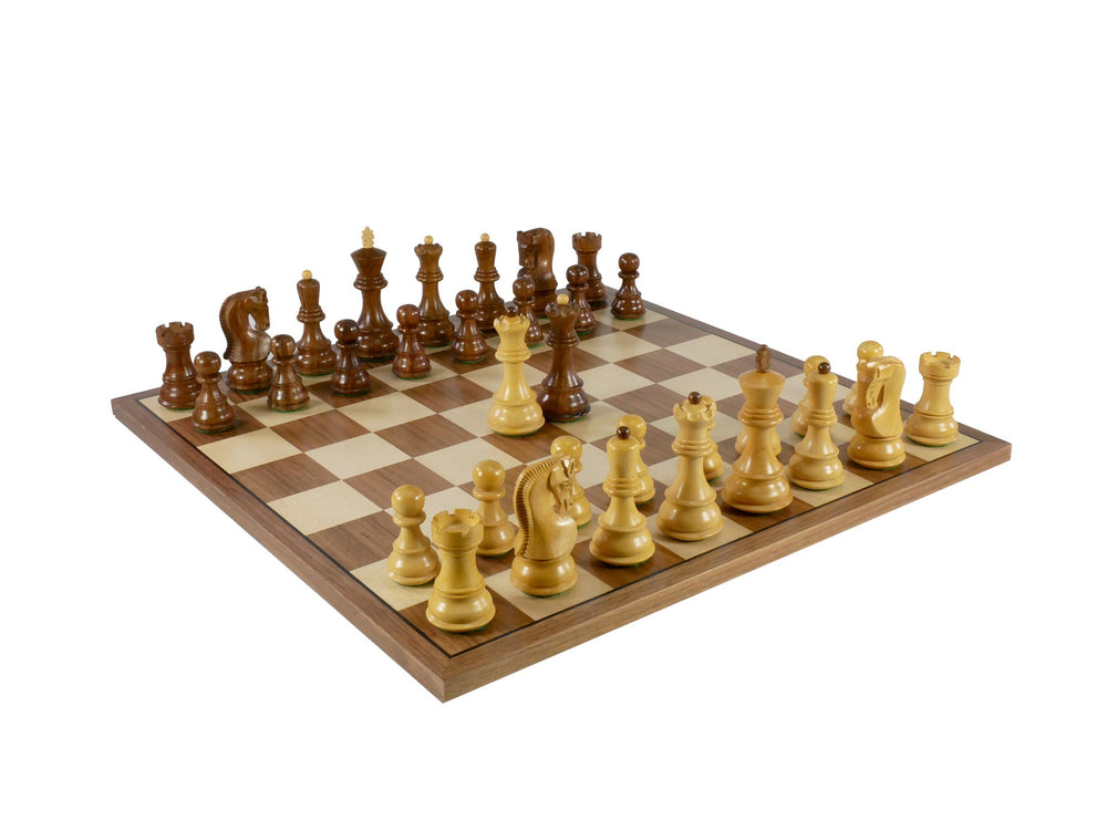 Chess Set - 3.75" Sheesham/Boxwood Opposite Tops on 17" Walnut/Maple Chess Board (ONLINE ORDER ONLY)