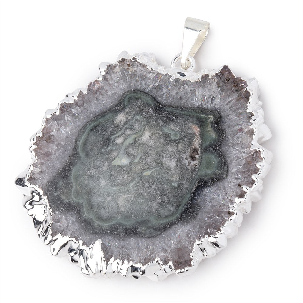 37x39mm Silver Leafed Amethyst Solar Quartz Slice Pendant 1 focal piece (ONLINE ORDER ONLY)
