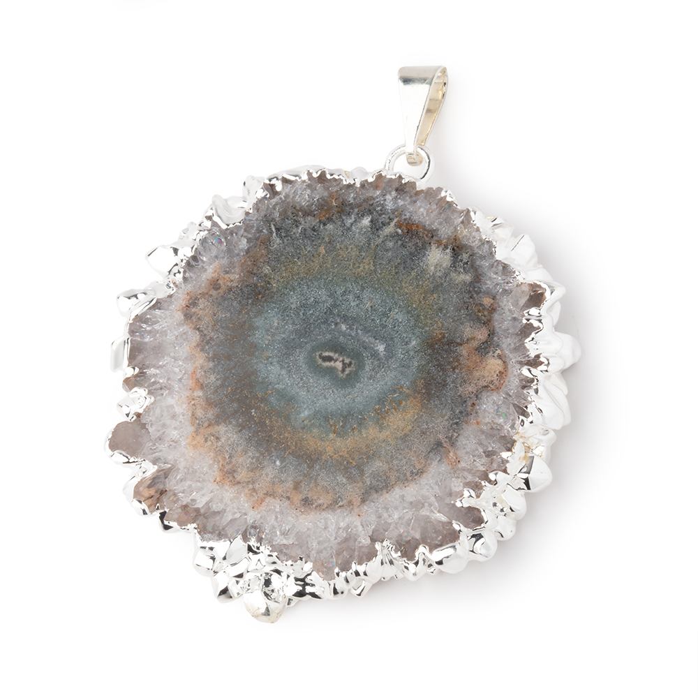 37x39mm Silver Leafed Amethyst Solar Quartz Slice Pendant 1 focal piece (ONLINE ORDER ONLY)