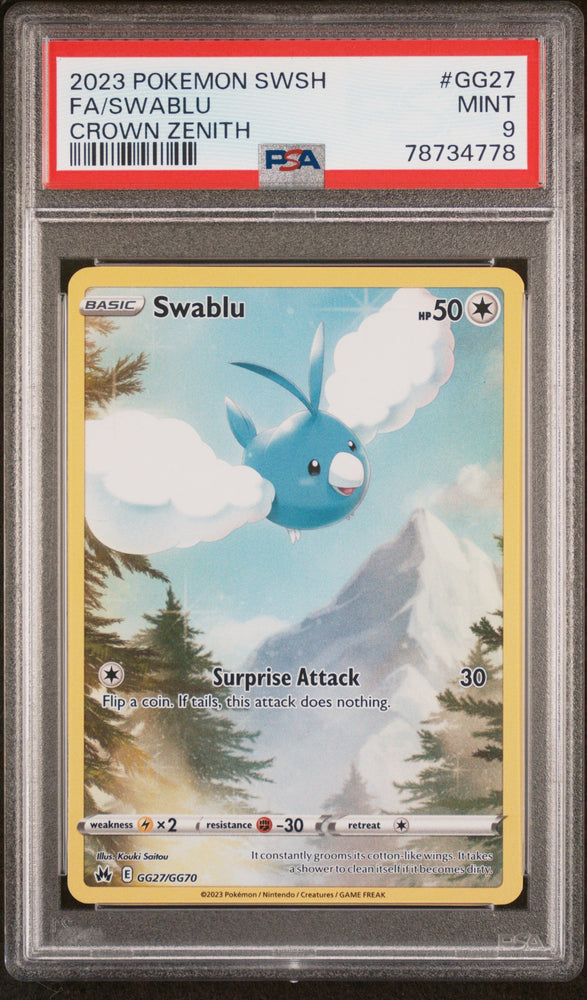 2023 POKEMON SWORD AND SHIELD CROWN ZENITH Full Art SWABLU #GG27 PSA 9 (Online Order Only)