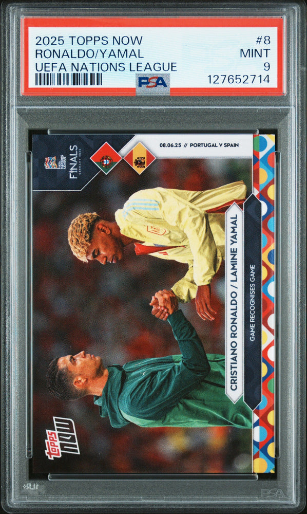Graded 2025 Topps Now UEFA Nations League Cristiano Ronaldo/Lamine Yamal #8 Soccer Card PSA 9 Mint