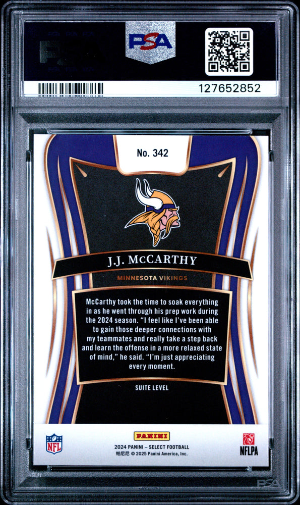 Graded 2024 Panini Select JJ McCarthy #342 Rookie RC Football Card PSA 10 Gem Mint