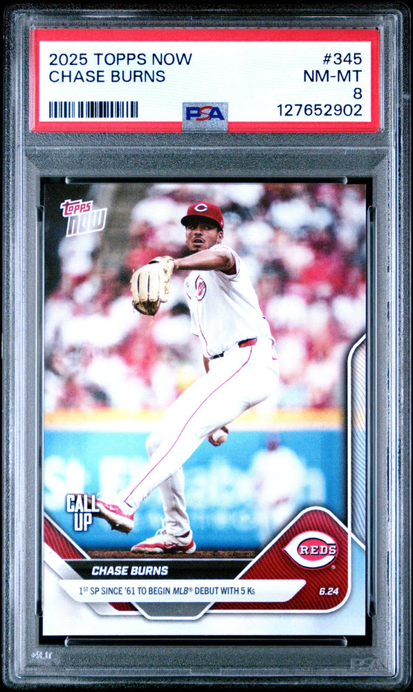 Graded 2025 Topps Now Chase Burns #345 Rookie RC Baseball Card PSA 8 Near Mint