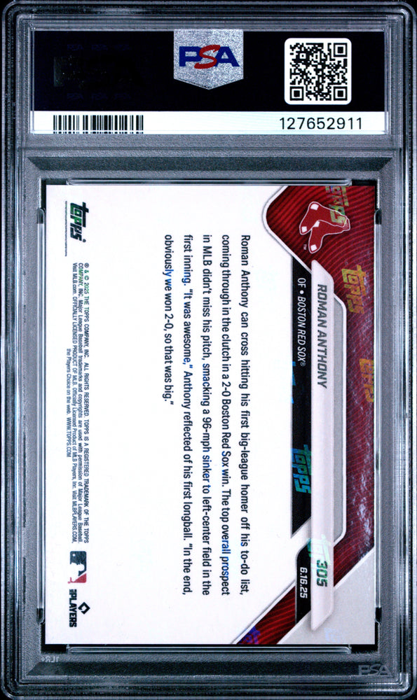 Graded 2025 Topps Now Roman Anthony #305 Black Foil /10 Rookie RC Baseball Card PSA 10 Gem Mint