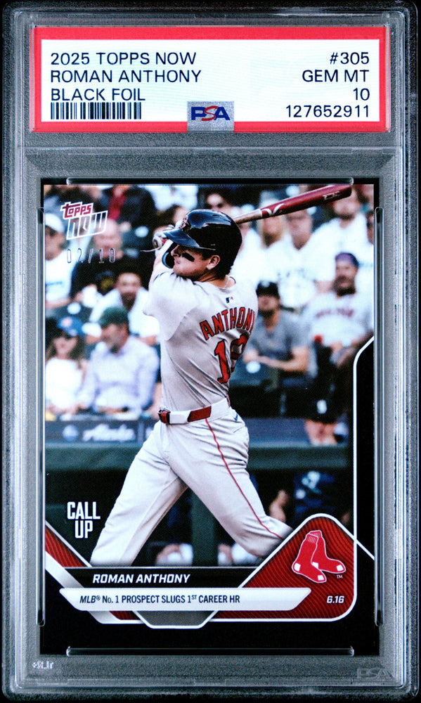 Graded 2025 Topps Now Roman Anthony #305 Black Foil /10 Rookie RC Baseball Card PSA 10 Gem Mint