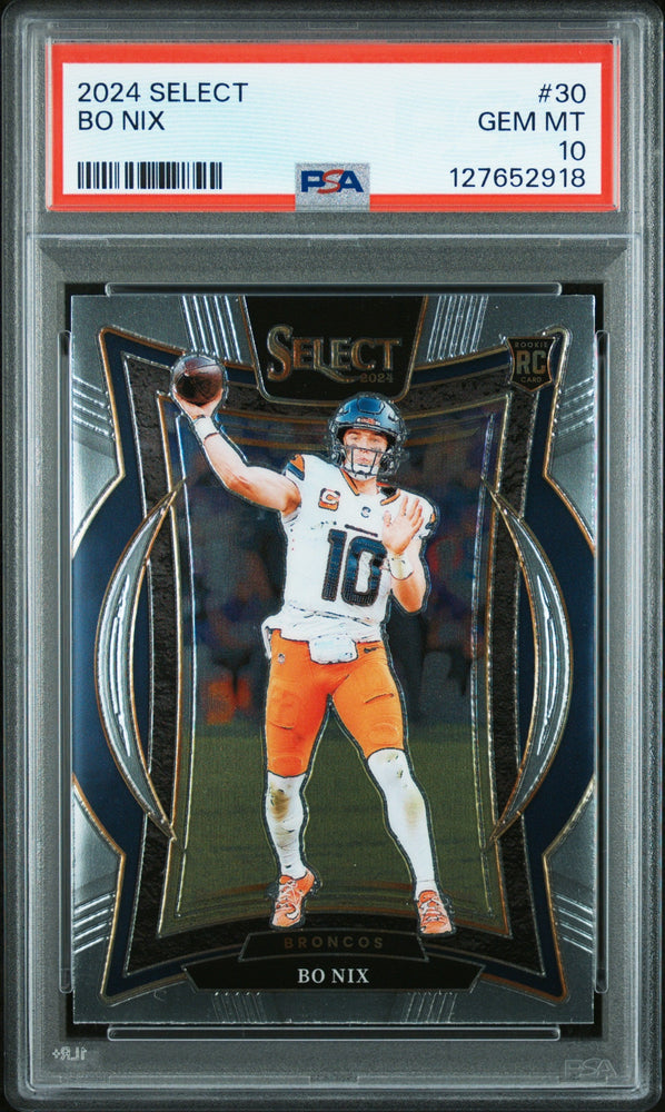 Graded 2024 Panini Select Bo Nix #30 Rookie RC Football Card PSA 10 Gem Mint