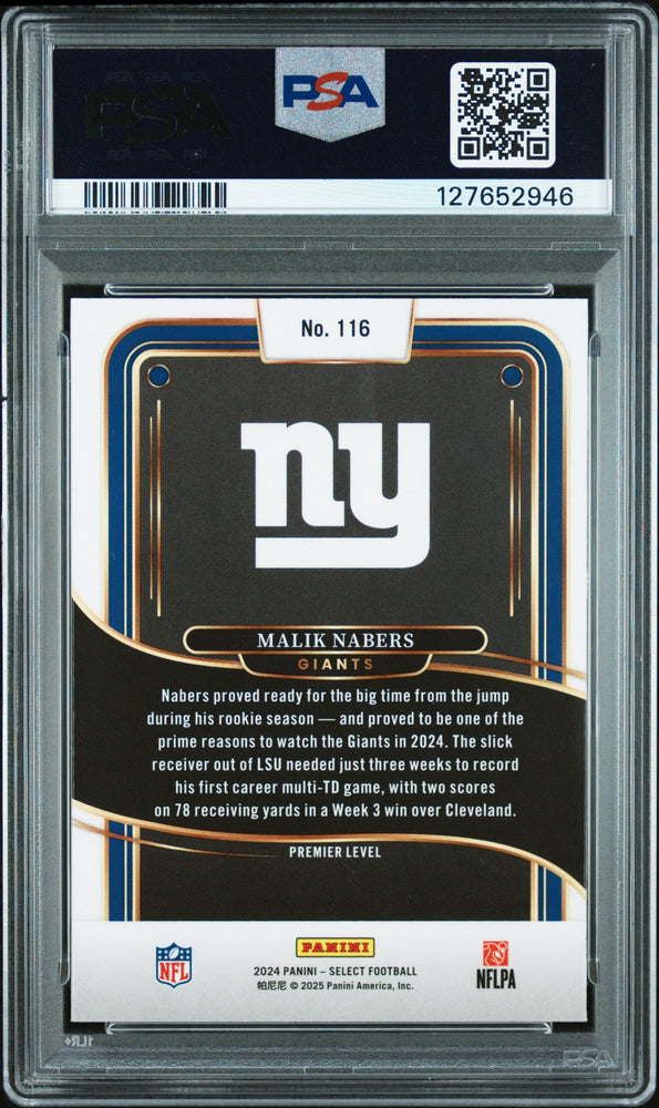 Graded 2024 Panini Select Malik Nabers #116 Rookie RC Football Card PSA 10 Gem Mint