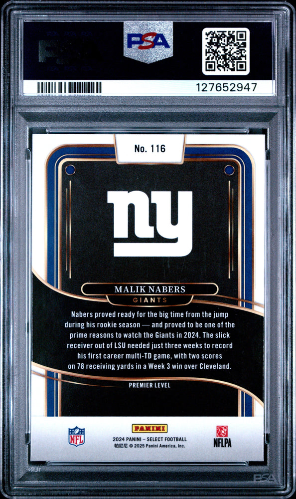 Graded 2024 Panini Select Malik Nabers #116 Rookie RC Football Card PSA 9 Mint