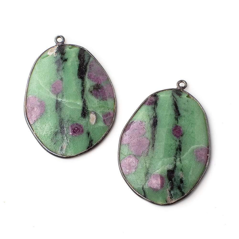 38x28mm Black Gold Bezeled Ruby in Zoisite Freeform Set of 2 Pendants (ONLINE ORDER ONLY)