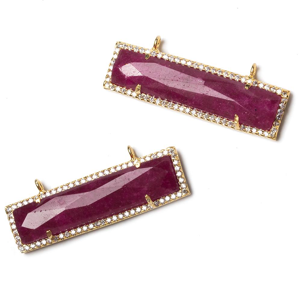 39x10.5mm Vermeil Bezel CZ and Ruby Bar 2 ring East - West Connector 1 piece (ONLINE ORDER ONLY)