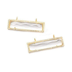 39x10.5mm Vermeil Bezel CZ & Crystal Quartz Bar 2 Prong East - West Connector 1 piece (ONLINE ORDER ONLY)