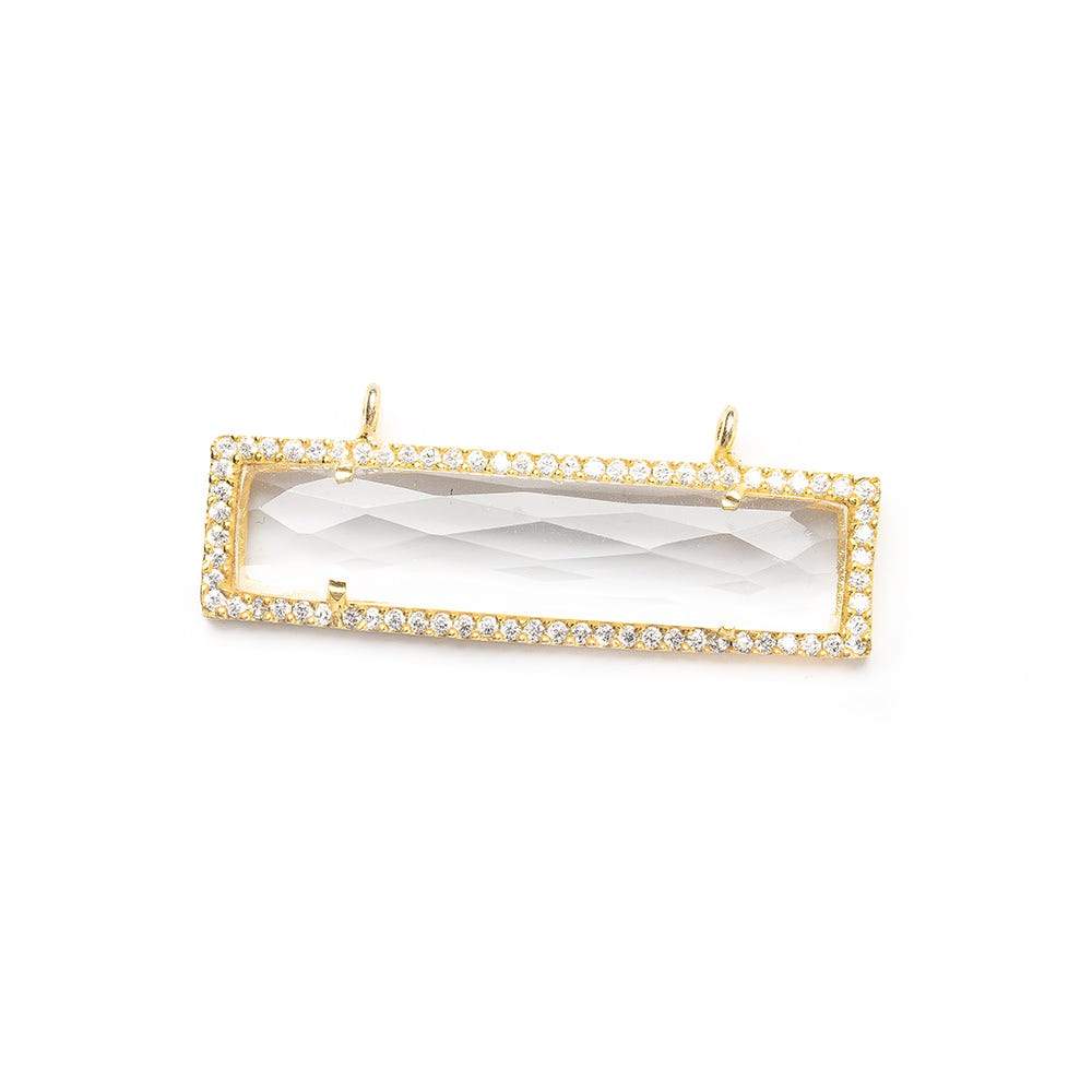 39x10.5mm Vermeil Bezel CZ & Crystal Quartz Bar 2 Prong East - West Connector 1 piece (ONLINE ORDER ONLY)