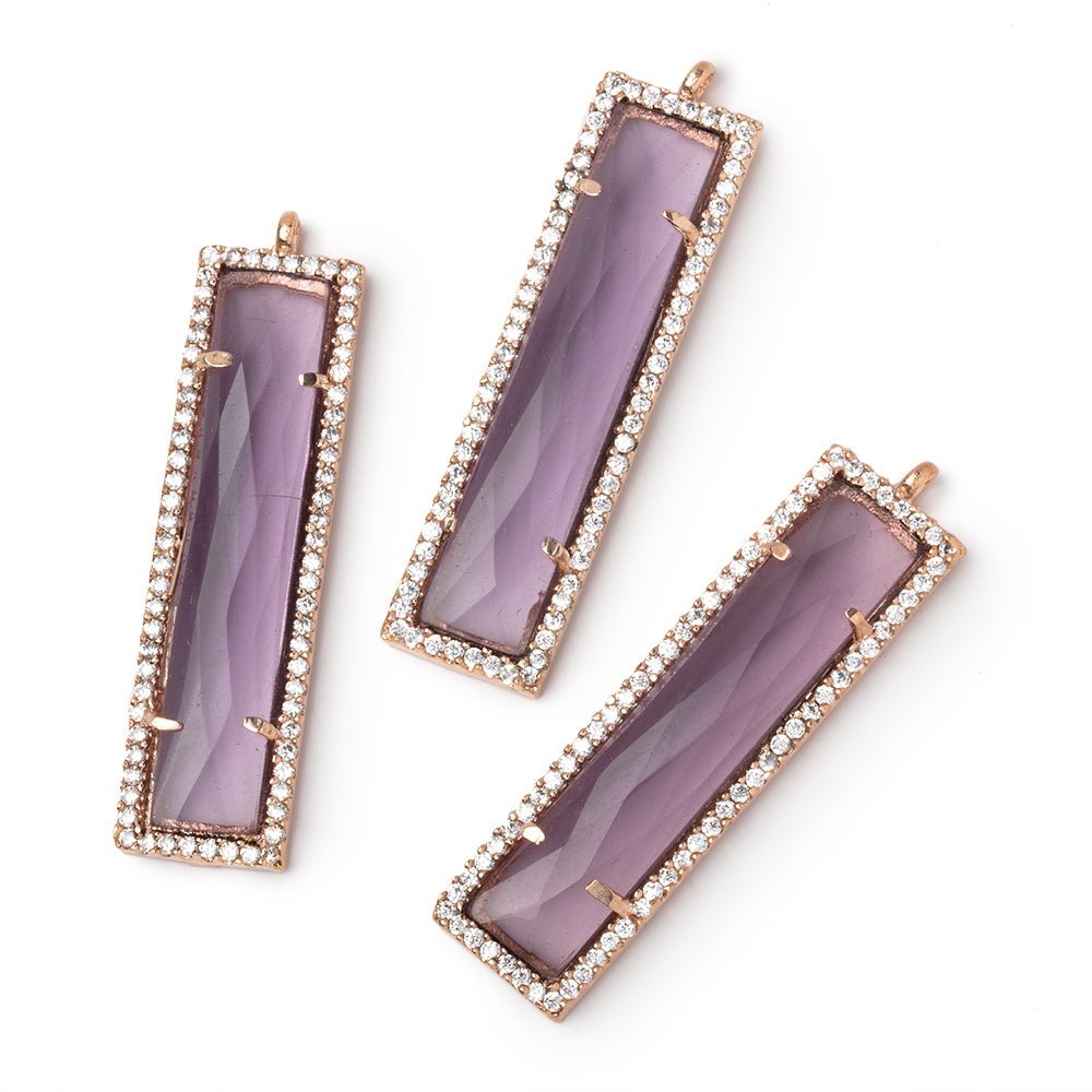 39x10.5mm Rose Gold CZ Bezel Purple Hydro Quartz Bar Pendant 1 Focal (ONLINE ORDER ONLY)