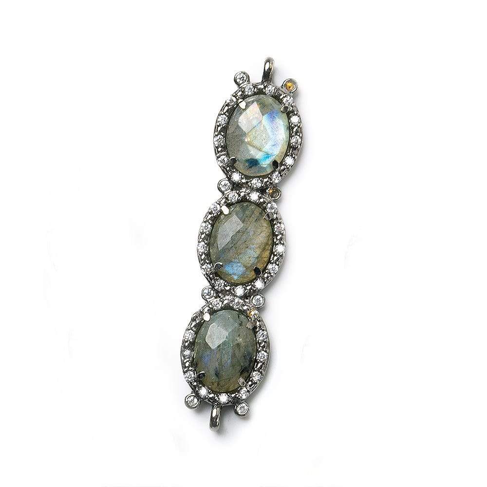 39x10mm Black Gold Bezel CZ & Labradorite 3 Oval Connector 1 focal bead (ONLINE ORDER ONLY)