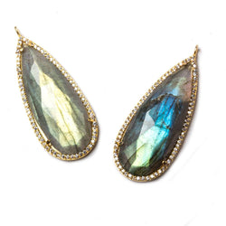 39x17mm Vermeil Bezeled White CZ & Labradorite Pear Pendant 1 pc (ONLINE ORDER ONLY)