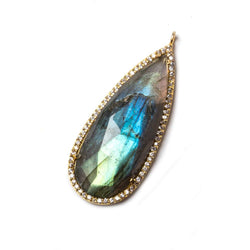 39x17mm Vermeil Bezeled White CZ & Labradorite Pear Pendant 1 pc (ONLINE ORDER ONLY)