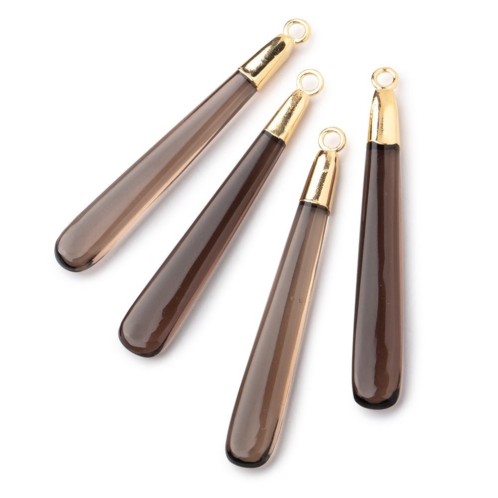 39x6mm Gold Leafed Smoky Quartz Plain Pear Pendant 1 piece (ONLINE ORDER ONLY)