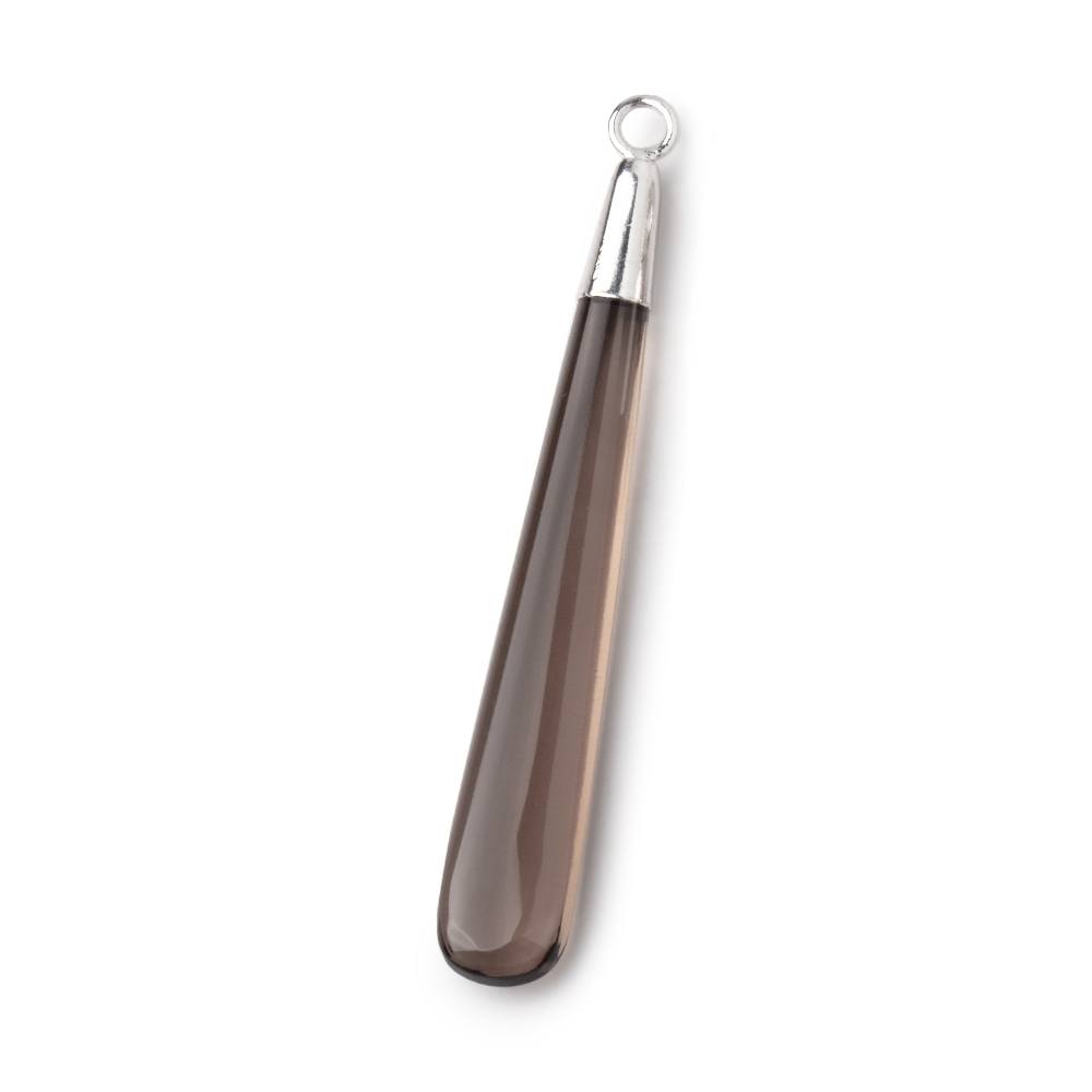 39x6mm Silver Leafed Smoky Quartz Plain Pear Pendant 1 piece (ONLINE ORDER ONLY)