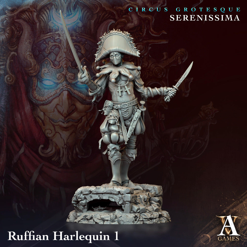 3D Printed Archvillain Games Circus Grotesque - Serenissima Ruffian Harlequin 28 32mm D&D