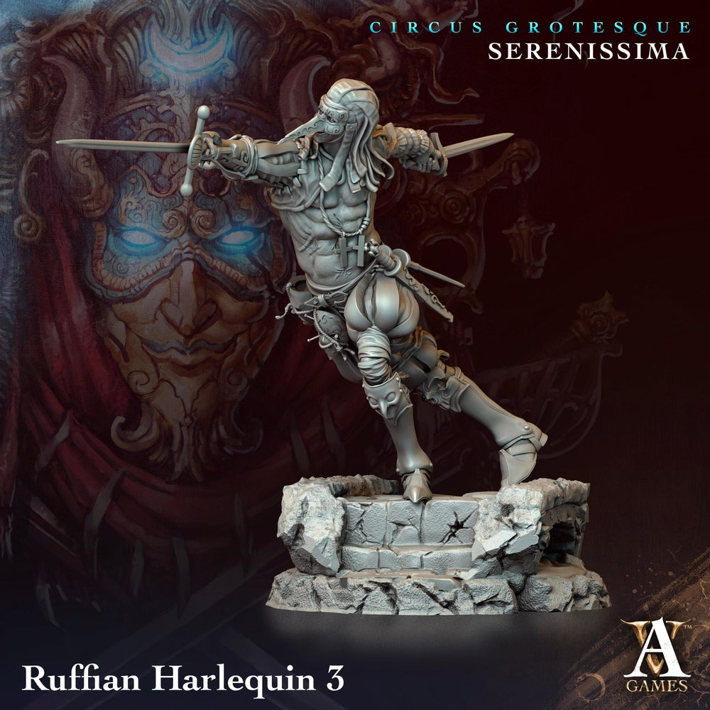 3D Printed Archvillain Games Circus Grotesque - Serenissima Ruffian Harlequin 28 32mm D&D