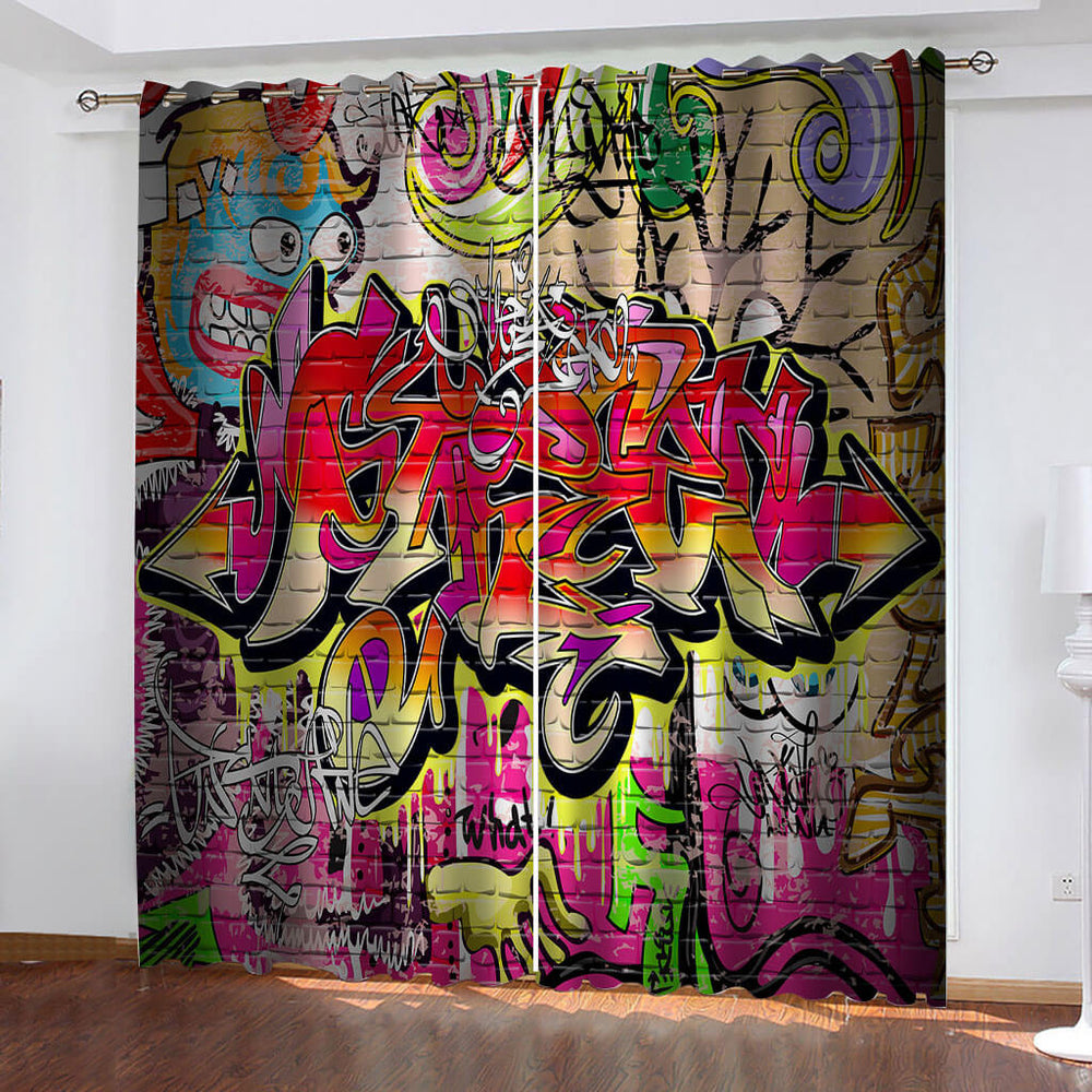 3D Cafe Hip Hop Street Graffiti Curtains Cosplay Blackout Window Drapes Room Decoration (Online Order Only)