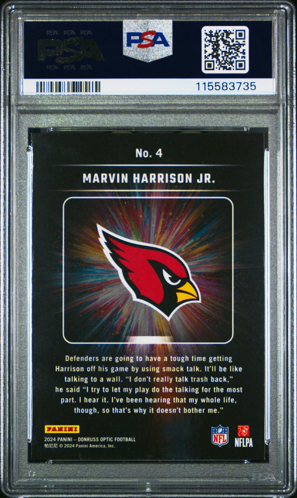 Graded 2024 Panini Donruss Optic Marvin Harrison Jr #4 Light It Up Rookie RC Football Card PSA 10 Gem Mint (ONLINE ORDER ONLY)