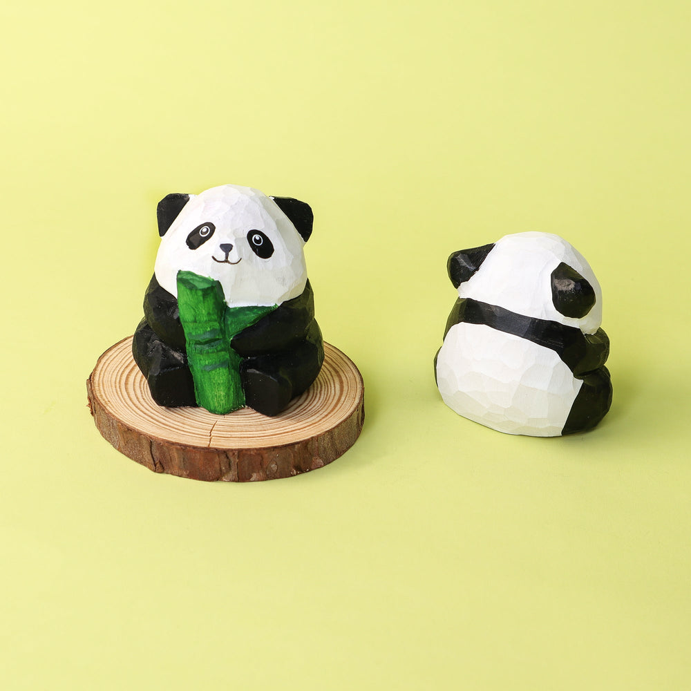 Hand-Carved Wooden Panda Figurine – Cute Handmade Decor with Mini Accessories (ONLINE ORDER ONLY)