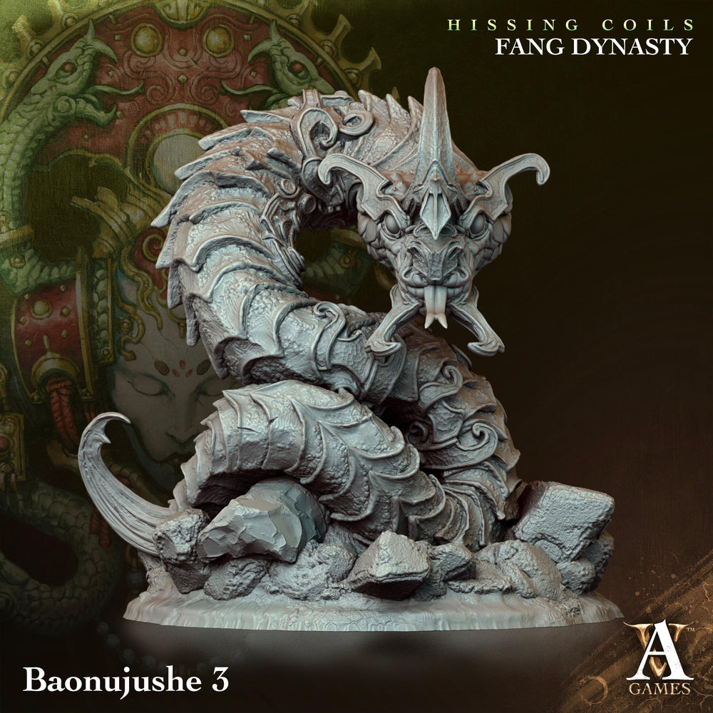 3D Printed Archvillain Games Hissing Coils - Fang Dynasty Baonujushe 28 32mm D&D (Online Only)
