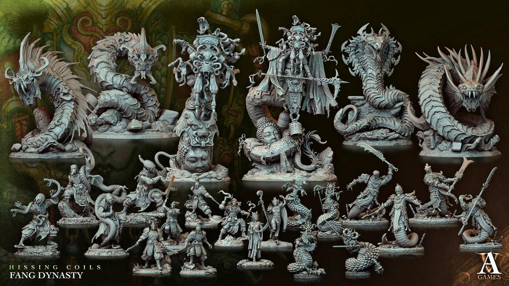 3D Printed Archvillain Games Hissing Coils - Fang Dynasty Fangblade Sentinel 28 32mm D&D (Online Only)
