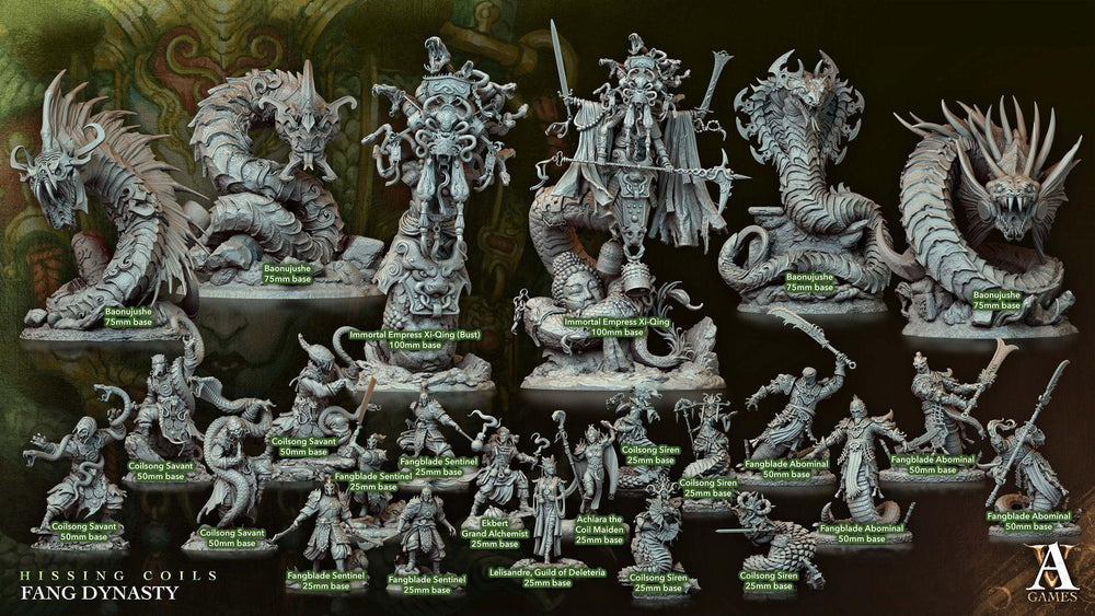 3D Printed Archvillain Games Hissing Coils - Fang Dynasty Immortal Empress Xi-Qing - Bust 28 32mm D&D (Online Only)