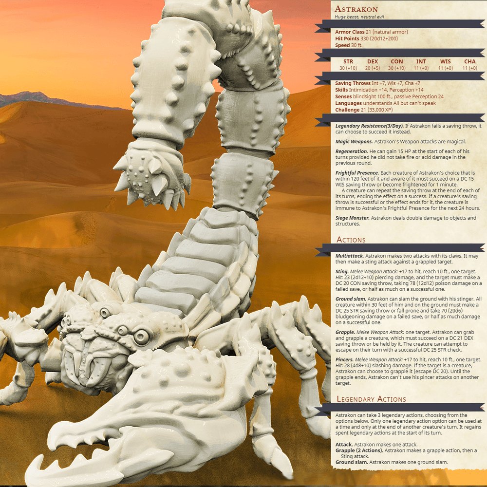 3D Printed Bestiary Vol. 4 Nafarrate - Astrakon Scorpion 32mm Ragnarok D&D (Online Only)