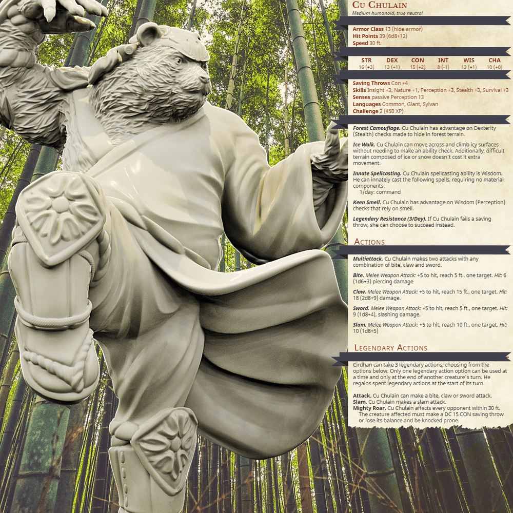 3D Printed Bestiary Vol. 4 Nafarrate - Cu Chulan Bear Monk 32mm Ragnarok D&D (Online Only)