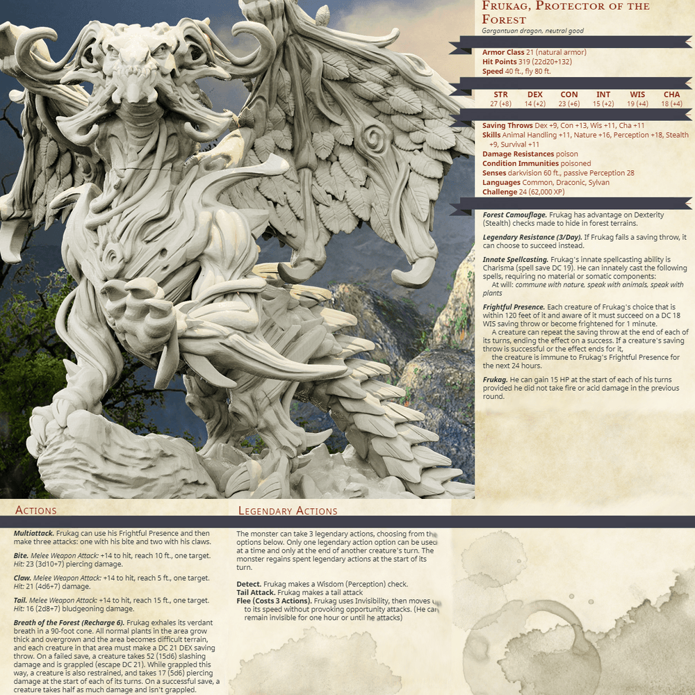 3D Printed Bestiary Vol. 4 Nafarrate - Frukag Forrest Dragon 32mm Ragnarok D&D (Online Only)