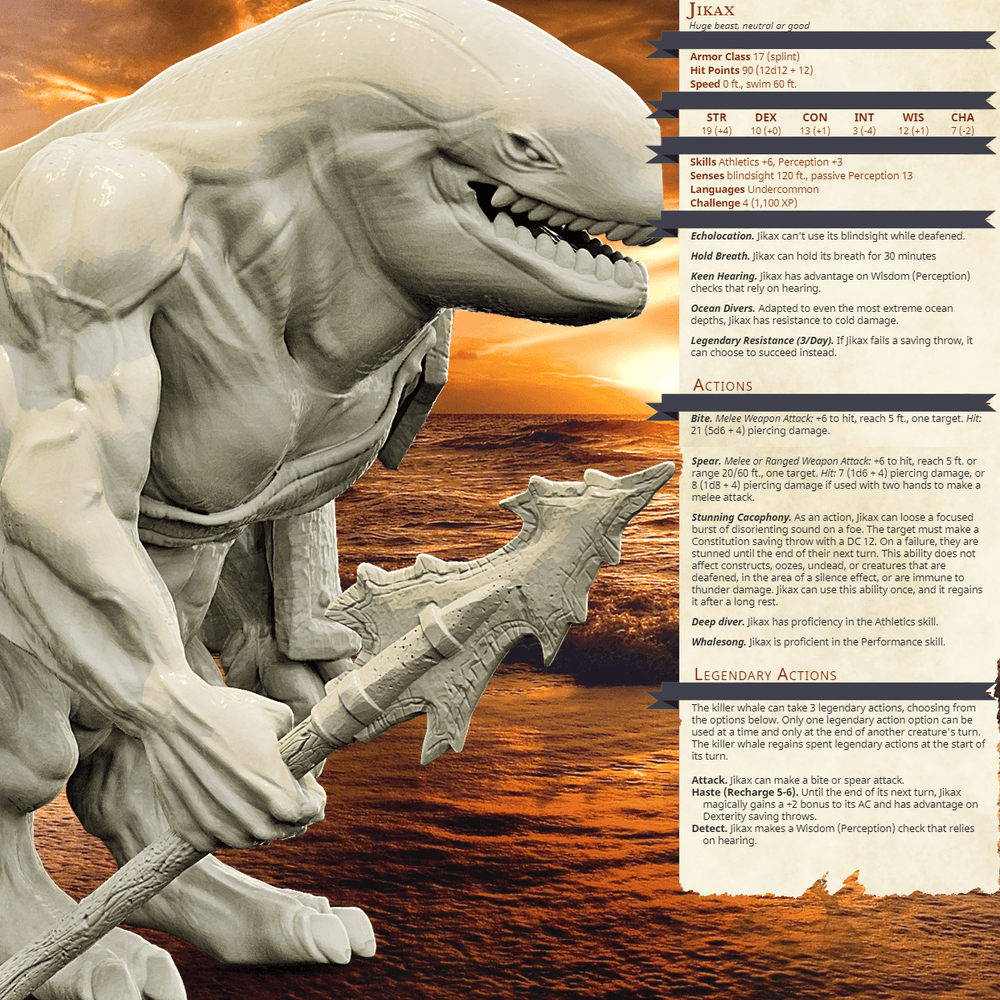3D Printed Bestiary Vol. 4 Nafarrate - Jikax Killer Whale 32mm Ragnarok D&D (Online Only)