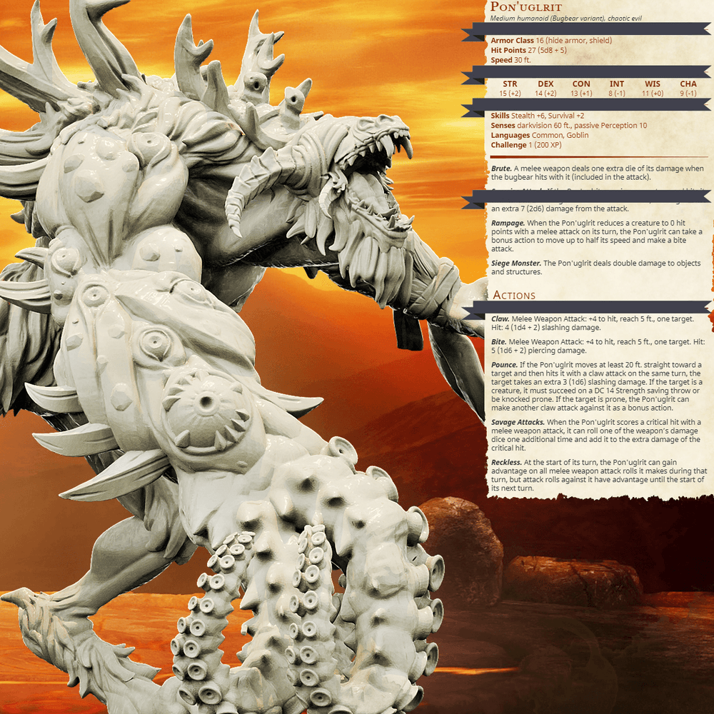 3D Printed Bestiary Vol. 4 Nafarrate - Pon'uglrit Bugbear 32mm Ragnarok D&D (Online Only)