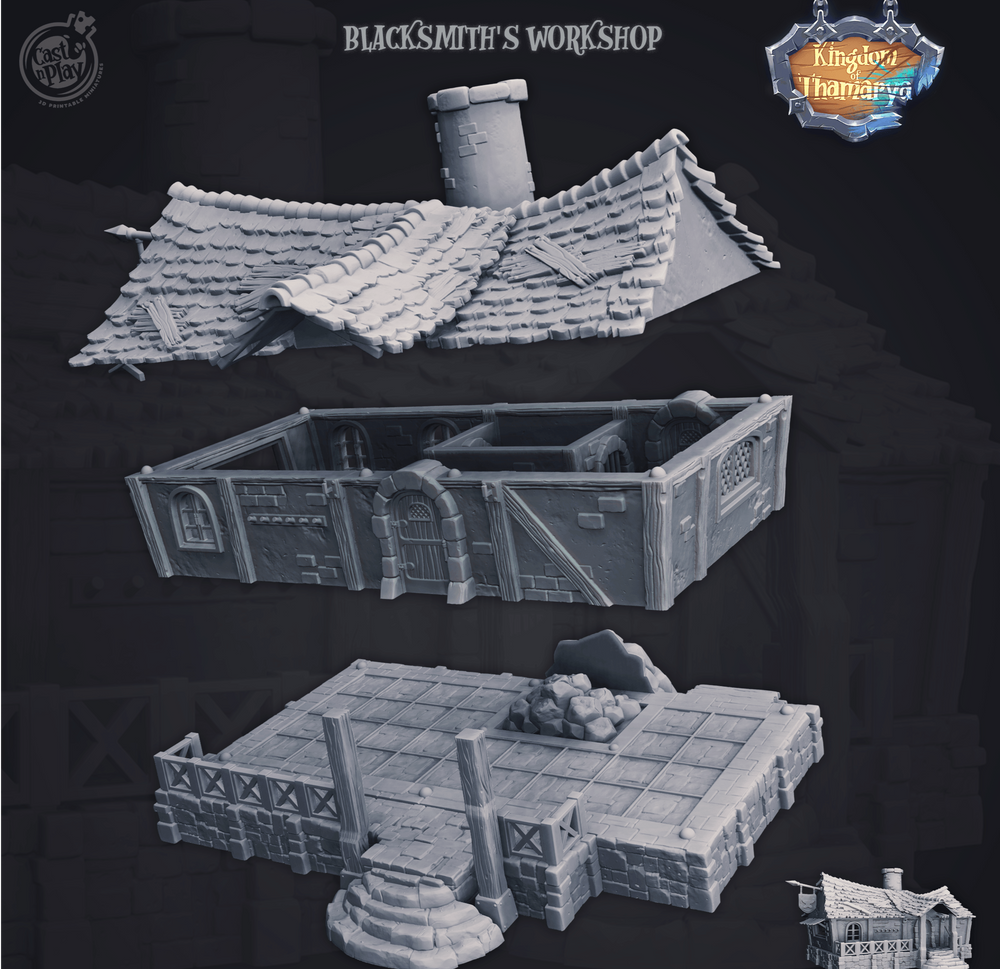 3D Printed Cast n Play Blacksmith's Workshop Kingdom Of Thamarya 28mm 32mm D&D (Online Only)