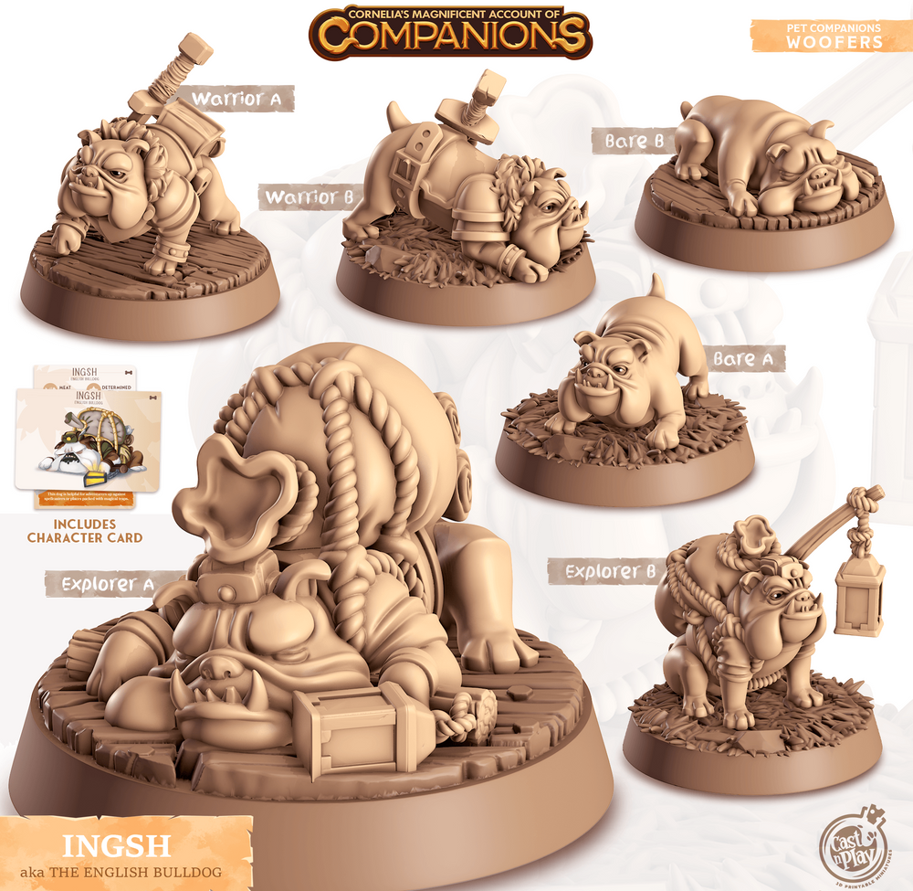 3D Printed Cast n Play Ingsh - English Bulldog Companions 28mm 32mm D&D (Online Only)