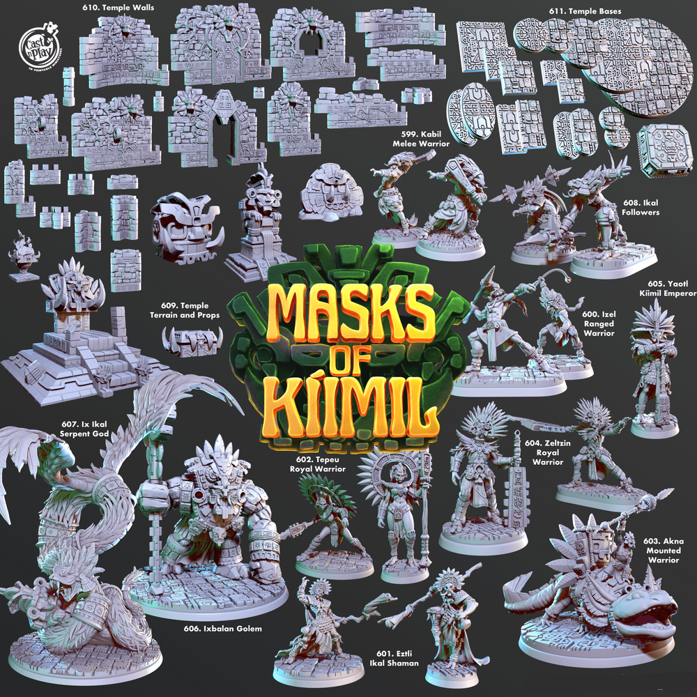 3D Printed Cast n Play Ix Ikal, Serpent God Masks of Kiimil 28 32mm D&D (Online Only)