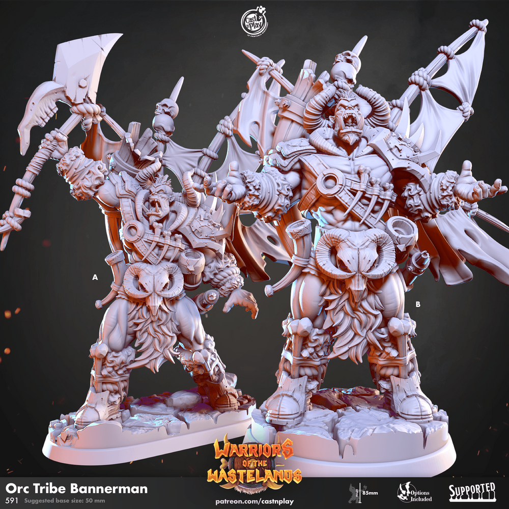 3D Printed Cast n Play Orc Tribe Bannerman Warriors of the Wastelands 28mm 32mm D&D (Online Only)