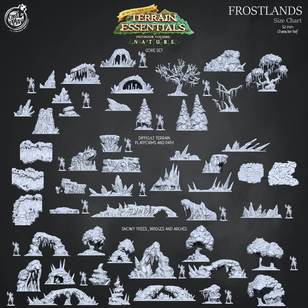 3D Printed Cast n Play Snowy Trees, Bridges and Arches Frostlands Terrain Set Terrain Essentials Nature 28mm 32mm D&D (Online Only)