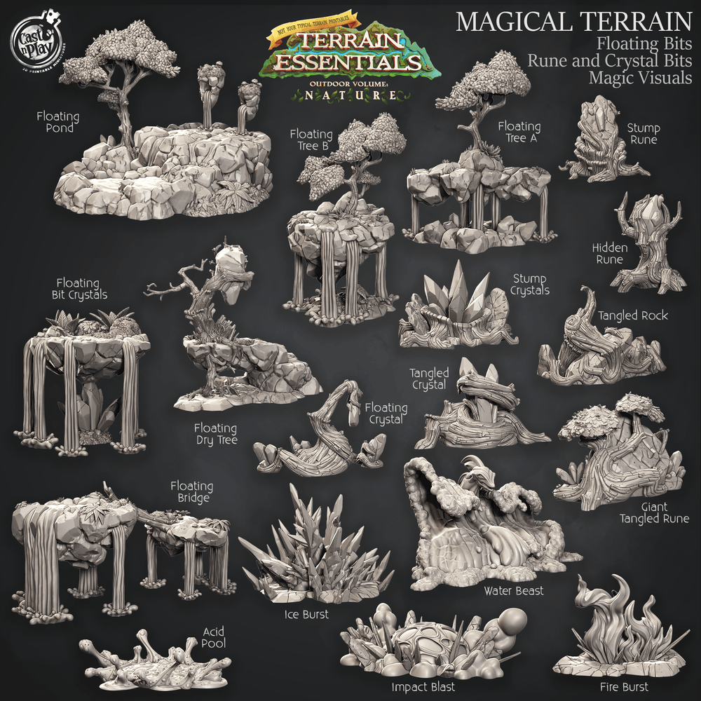3D Printed Cast n Play Terrain Essentials Nature - Magical Terrain Set 28mm 32mm D&D (Online Only)