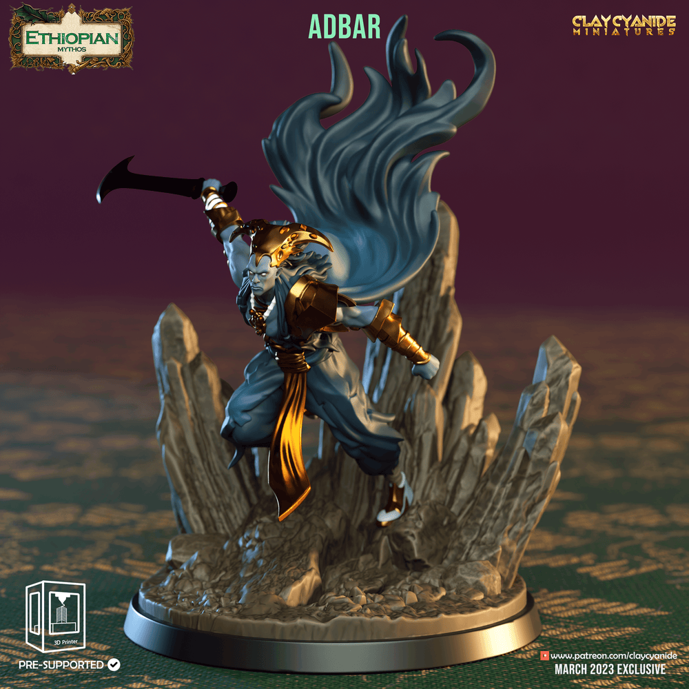 3D Printed Clay Cyanide Adbar Ethiopian Mythos 28 32 mm D&D (Online Only)