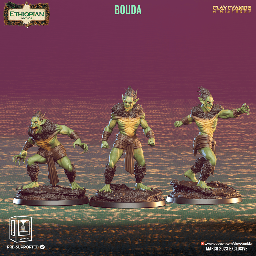 3D Printed Clay Cyanide Bouda Ethiopian Mythos 28 32 mm D&D (Online Only)