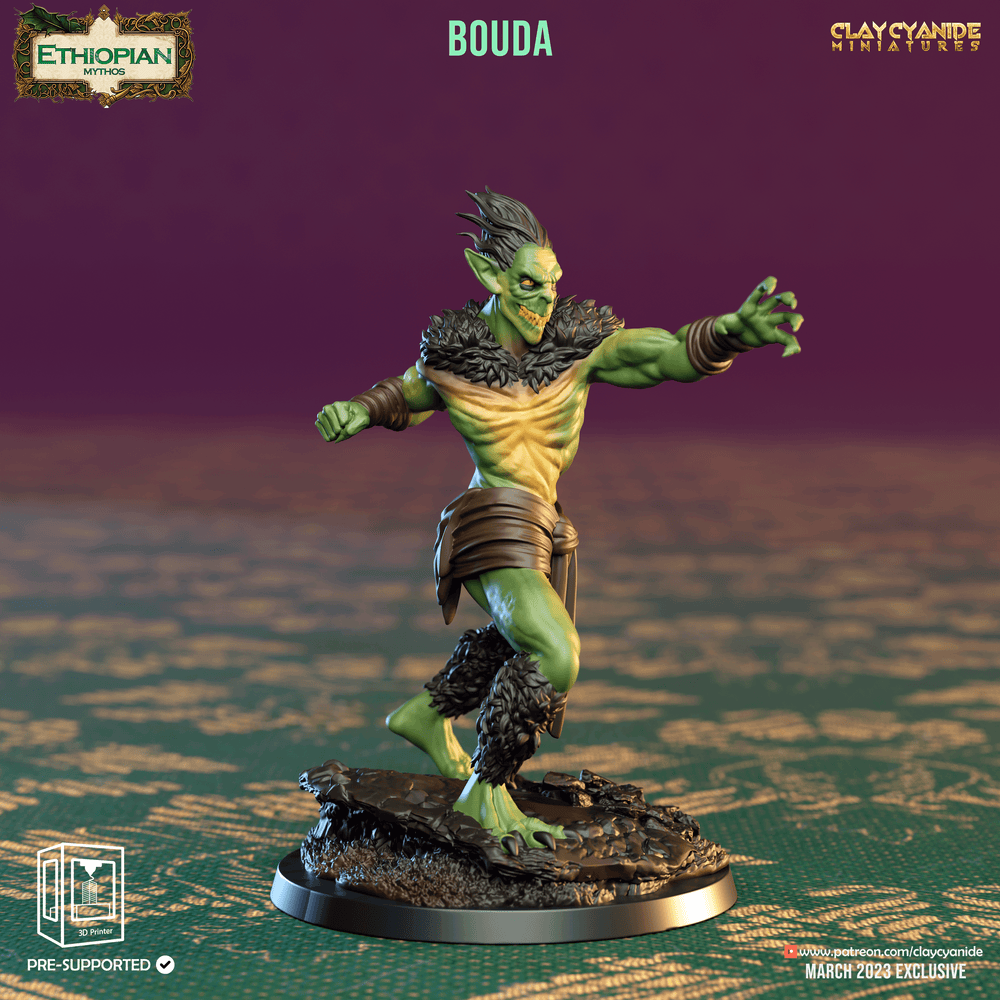 3D Printed Clay Cyanide Bouda Ethiopian Mythos 28 32 mm D&D (Online Only)