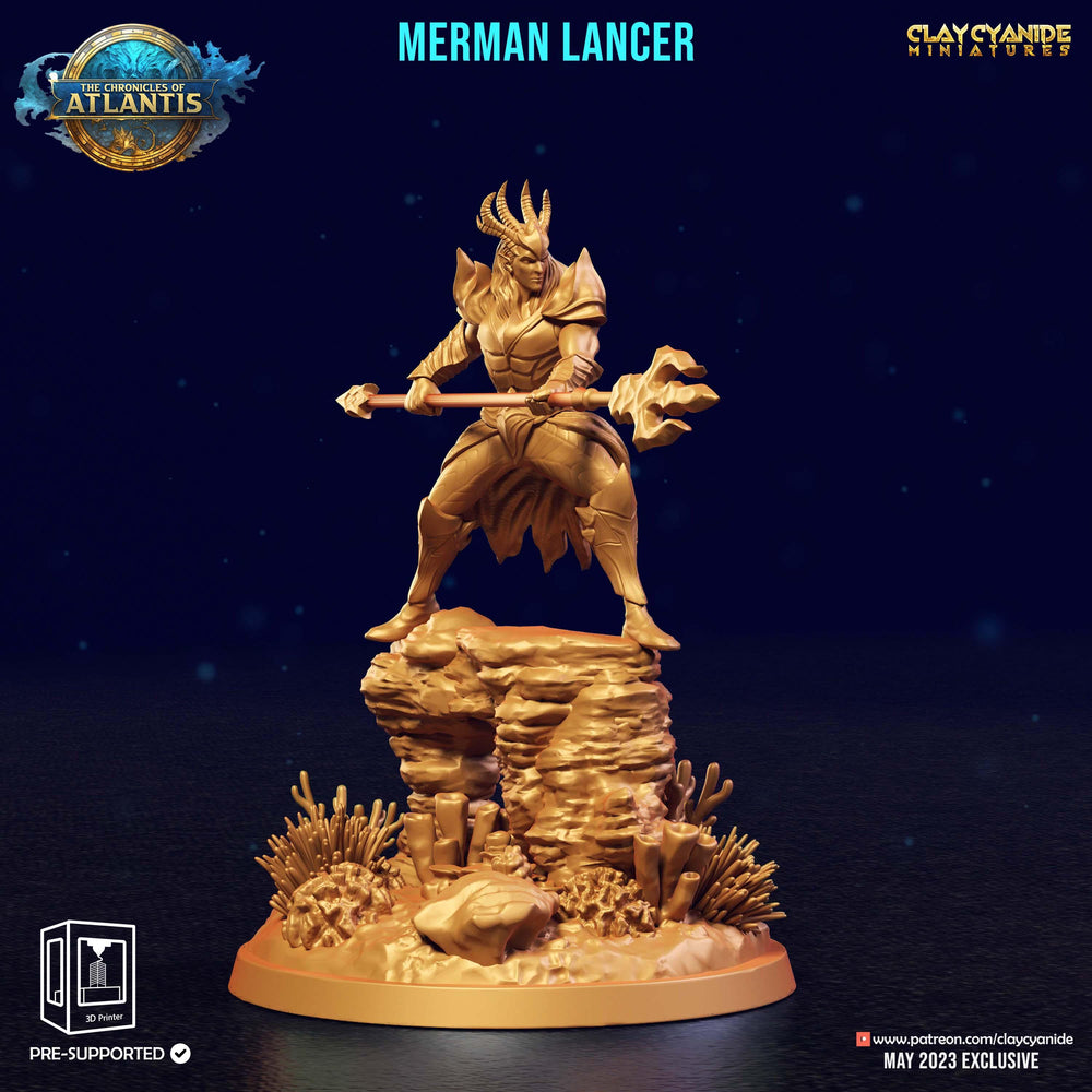 3D Printed Clay Cyanide Merman Lancers The Chronicles of Atlantis 28 32 mm D&D (Online Only)