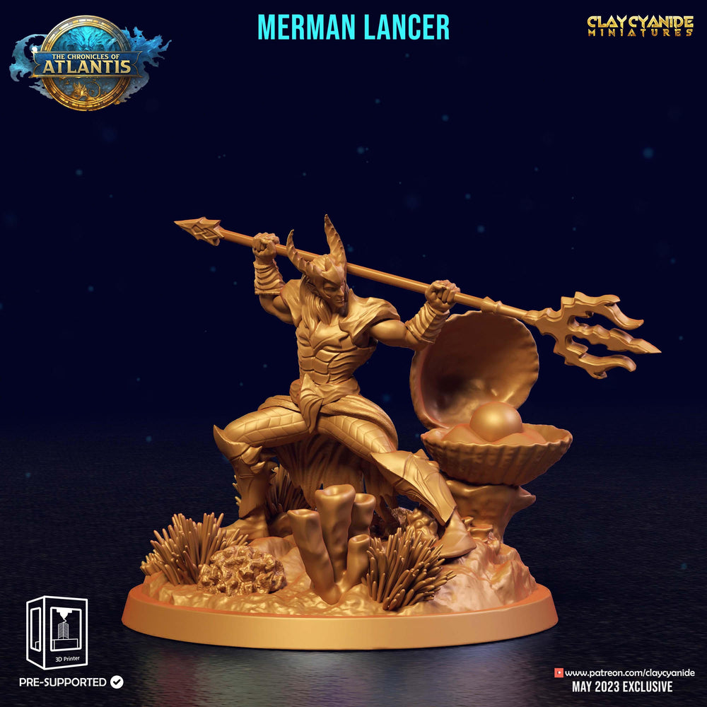 3D Printed Clay Cyanide Merman Lancers The Chronicles of Atlantis 28 32 mm D&D (Online Only)
